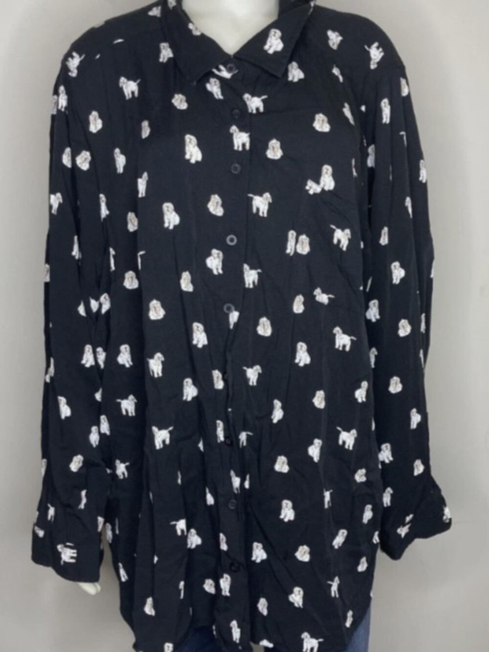 Torrid Black with White Dog-Print Button Down Shirt